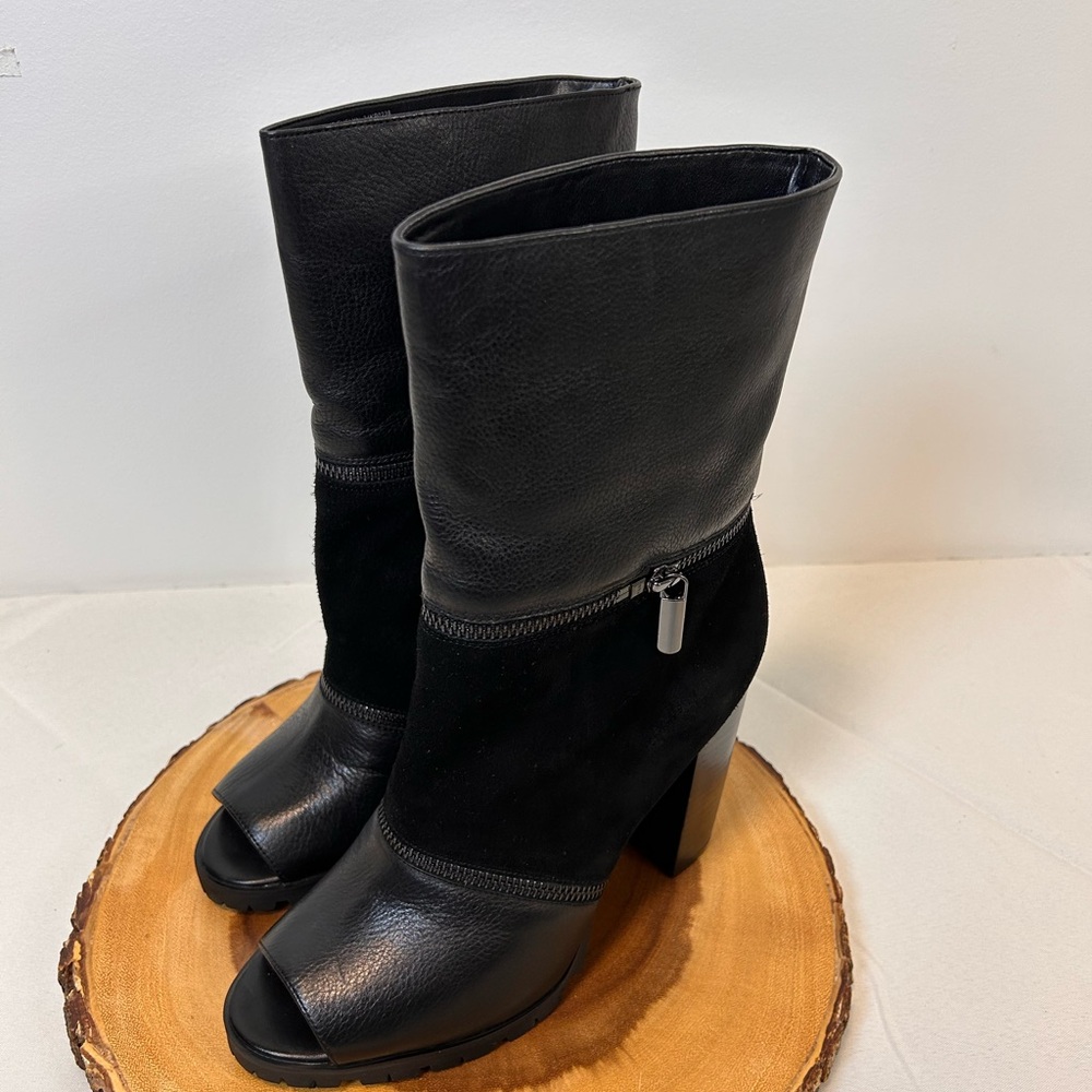Katy Perry Black Genuine Leather Suede Peep Toe Convertible‎ Boots Women’s 8.5